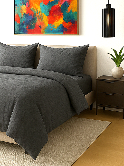 Posteljnina Lan Antracit